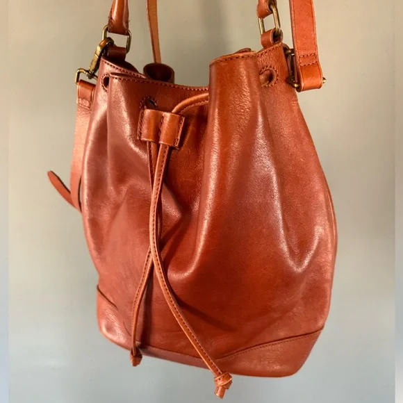 Madewell Lafayette Bucket Bag Brown English Saddle Leather crossbody Tote Purse - Picture 8 of 14